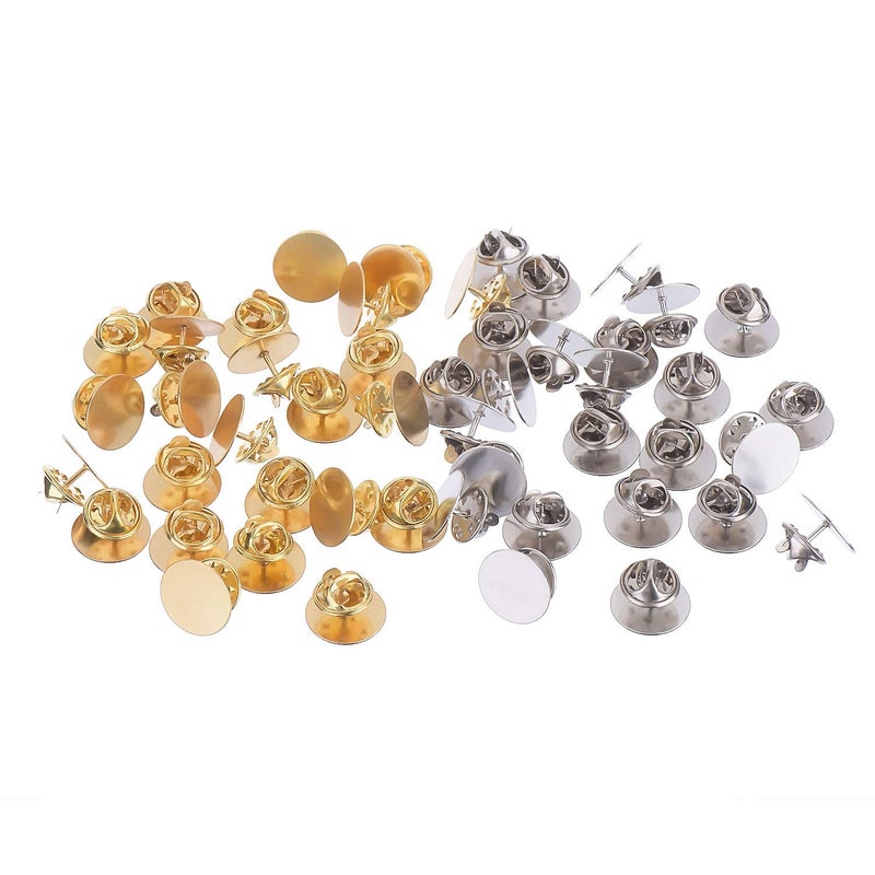 Canomo 50 Pairs Butterfly Pin Backs with 15mm Tie Tacks Blank Pins for for Lapel Pins, Service Bars and Jewelry(Silver and Gold) - Image 2